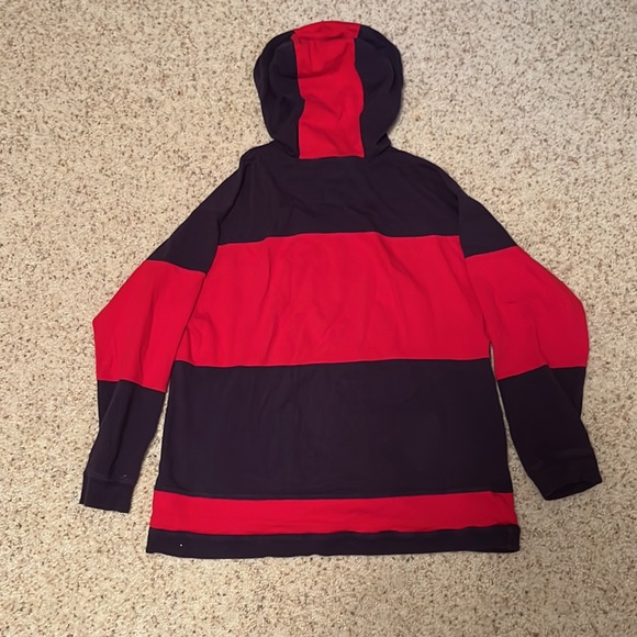 ✅ VINTAGE “On Your Mark” 90s Rugby Style Long Sleeve Hoodie Hooded Sweatshirt - Picture 3 of 5